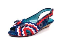 Poetic Licence Ruthie Ruffle Navy Red White Low Heel Wedge Sandals