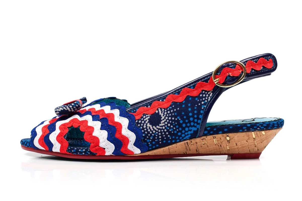 Poetic Licence Ruthie Ruffle Navy Red White Low Heel Wedge Sandals 4 Poetic Licence Ruthie Ruffle Navy Red White Low Heel Wedge Sandals - Image 2