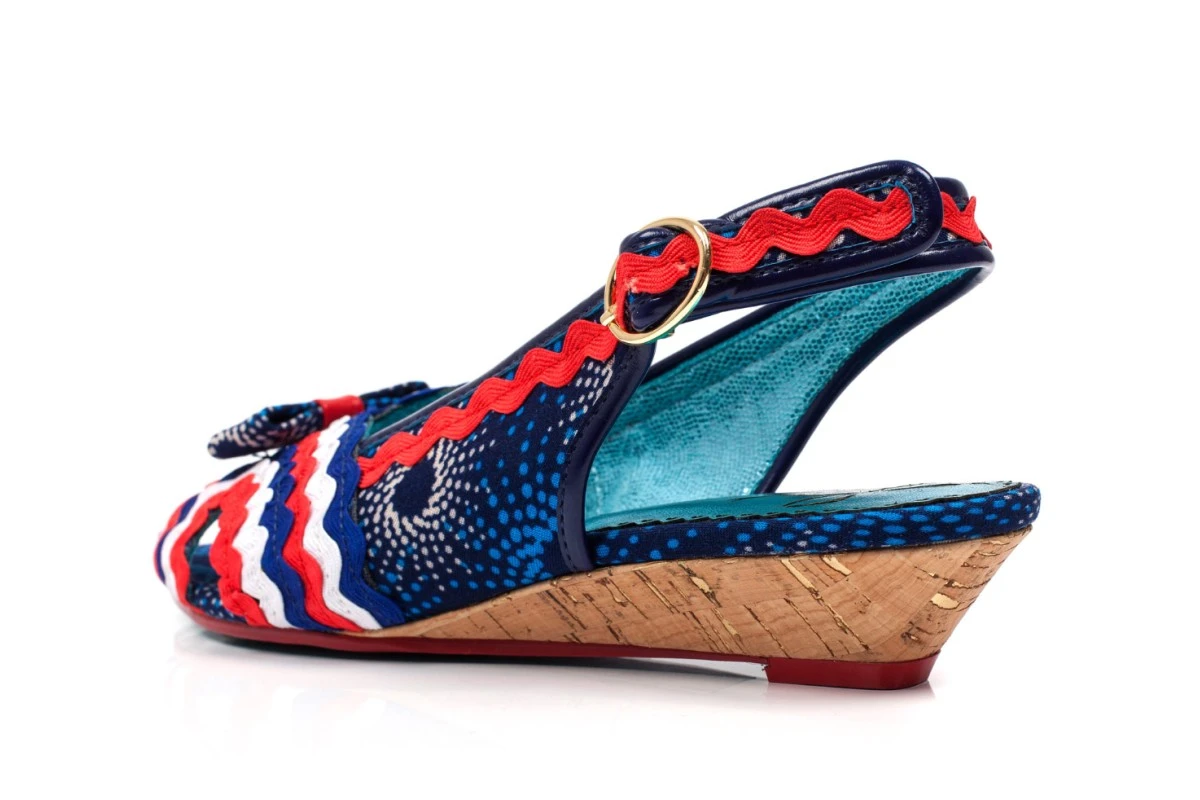 Poetic Licence Ruthie Ruffle Navy Red White Low Heel Wedge Sandals 5 Poetic Licence Ruthie Ruffle Navy Red White Low Heel Wedge Sandals - Image 3