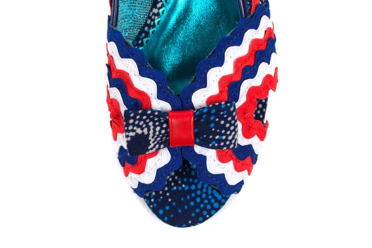 Poetic Licence Ruthie Ruffle Navy Red White Low Heel Wedge Sandals 6 Poetic Licence Ruthie Ruffle Navy Red White Low Heel Wedge Sandals - Image 4