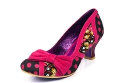 Poetic Licence Shake It Black Pink Polka Dot Floral Mid Heel Bow Court Shoes