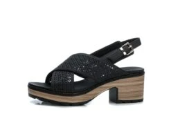 Refresh 69501 Black Faux Leather Cross Strap Block Heel Sandals
