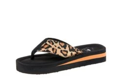 Rocket Dog Winner Kenya Natural Leopard Print Wedge Flip Flop Sandals