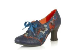 Ruby Shoo Daisy Cyan Turquoise Navy Blue Floral High Heel Lace Up Brogue Shoes