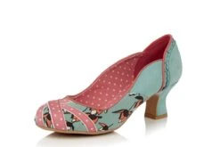 Ruby Shoo Paula Mint Coral Floral Union Jack Mid Heel Court Shoes