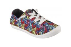 Skechers Bobs Beach Bingo Down With Love Heart Print Memory Foam Vegan Canvas Trainers