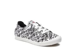 Skechers Bobs Beach Bingo Love Truly White Black Heart Print Vegan Canvas Trainers