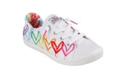 Skechers Bobs Beach Bingo Luv Almighty White Multi Heart Print Canvas Trainers