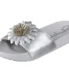 Skechers Cali 2nd Take Metal Petal Silver Grey Flat Slide Flower Sandals -Fashion Shoe Store skechers cali 2nd take metal petal silver grey flat slide flower sandals 55979