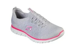 Skechers Luminate She’s Magnificent Light Grey Hot Pink Memory Foam Low Top Trainers