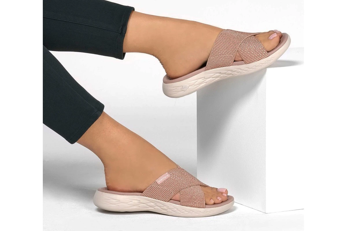Skechers On The Go 600 Glistening Rose Gold Cross Strap Comfort Sandals 4 Skechers On The Go 600 Glistening Rose Gold Cross Strap Comfort Sandals - Image 2