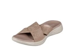 Skechers On The Go 600 Glistening Rose Gold Cross Strap Comfort Sandals