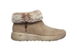 Skechers On The Go Joy Savvy Dark Taupe Suede Faux Fur Ankle Boots