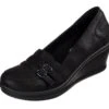 Skechers Rumblers Frilly Black Wedge Heel Loafer Shoes -Fashion Shoe Store skechers rumblers frilly black wedge heel loafer shoes 71886