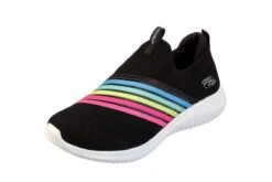 Skechers Ultra Flex Brightful Day Black Multi Rainbow Memory Foam Slip On Trainers
