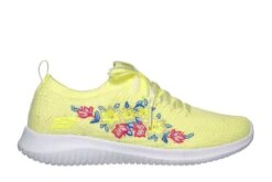 Skechers Ultra Flex Fresh Pick Yellow Multi Floral Embroidered Memory Foam Trainers -Fashion Shoe Store skechers ultra flex fresh pick yellow multi floral embroidered memory foam trainers 105801
