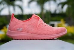 Skechers Ultra Flex Pastel Party Coral Memory Foam Womens Trainers -Fashion Shoe Store skechers ultra flex pastel party coral memory foam womens trainers 217578