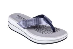 Skechers Upgrades Sailin Navy White Stripe Wedge Flip Flops Sandals -Fashion Shoe Store skechers upgrades sailin navy white stripe wedge flip flops sandals 56074
