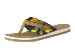 Tamaris 27109 Black Pineapple Print Flat Toe Post Flip Flops Sandals