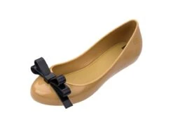 Zaxy Pop Lovely Camel Contrast Bow Flat Ballet Shoes
